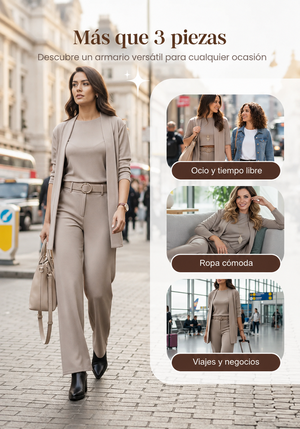 ⏳Oferta especial por tiempo limitado⏰Elegante conjunto de 3 piezas que incluye un cárdigan largo, un top y unos pantalones💞