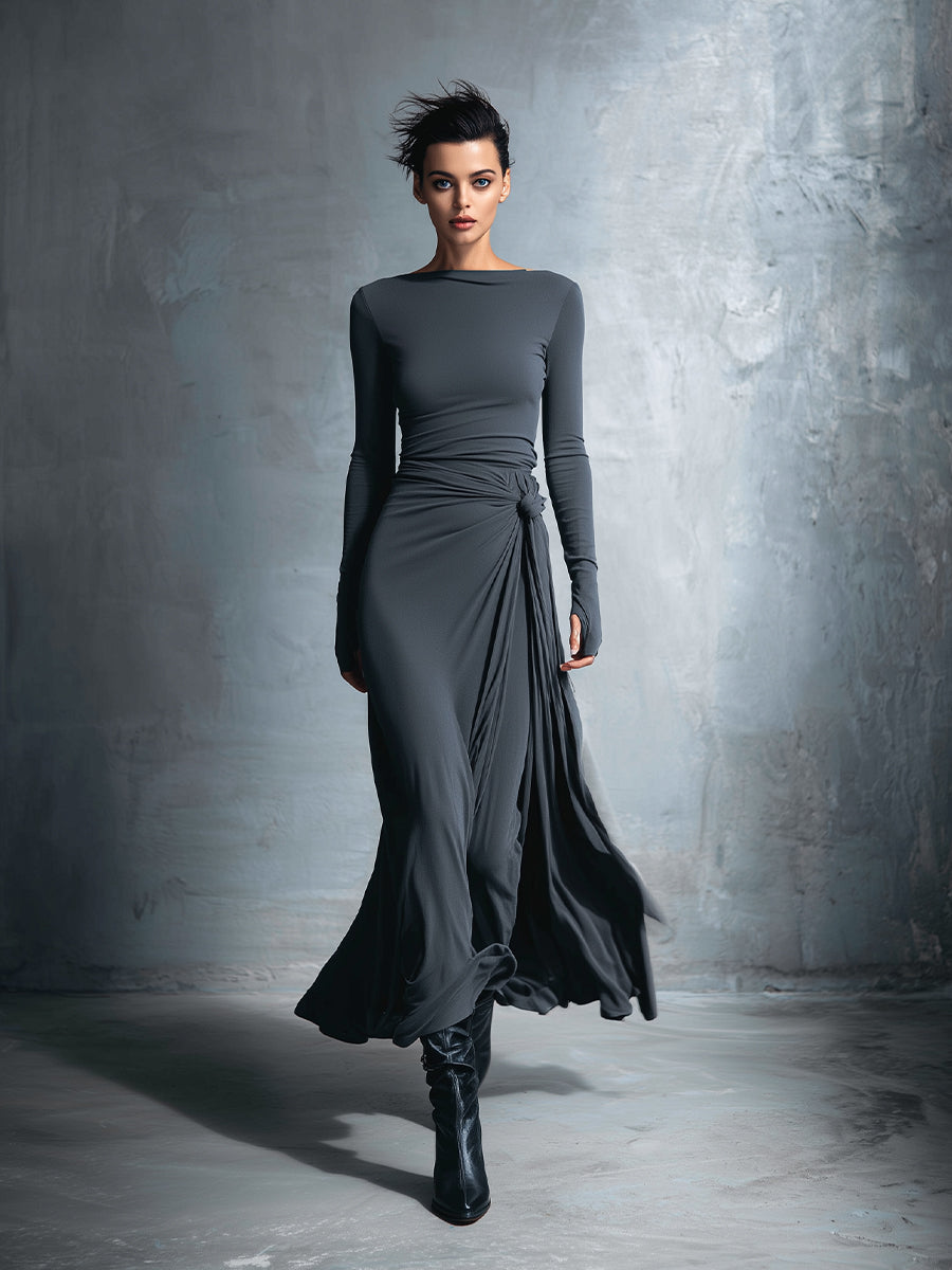 Naomie | Vestido largo con botones de seda