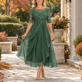 Pia - Vestido midi drapeado con corpiño de encaje verde