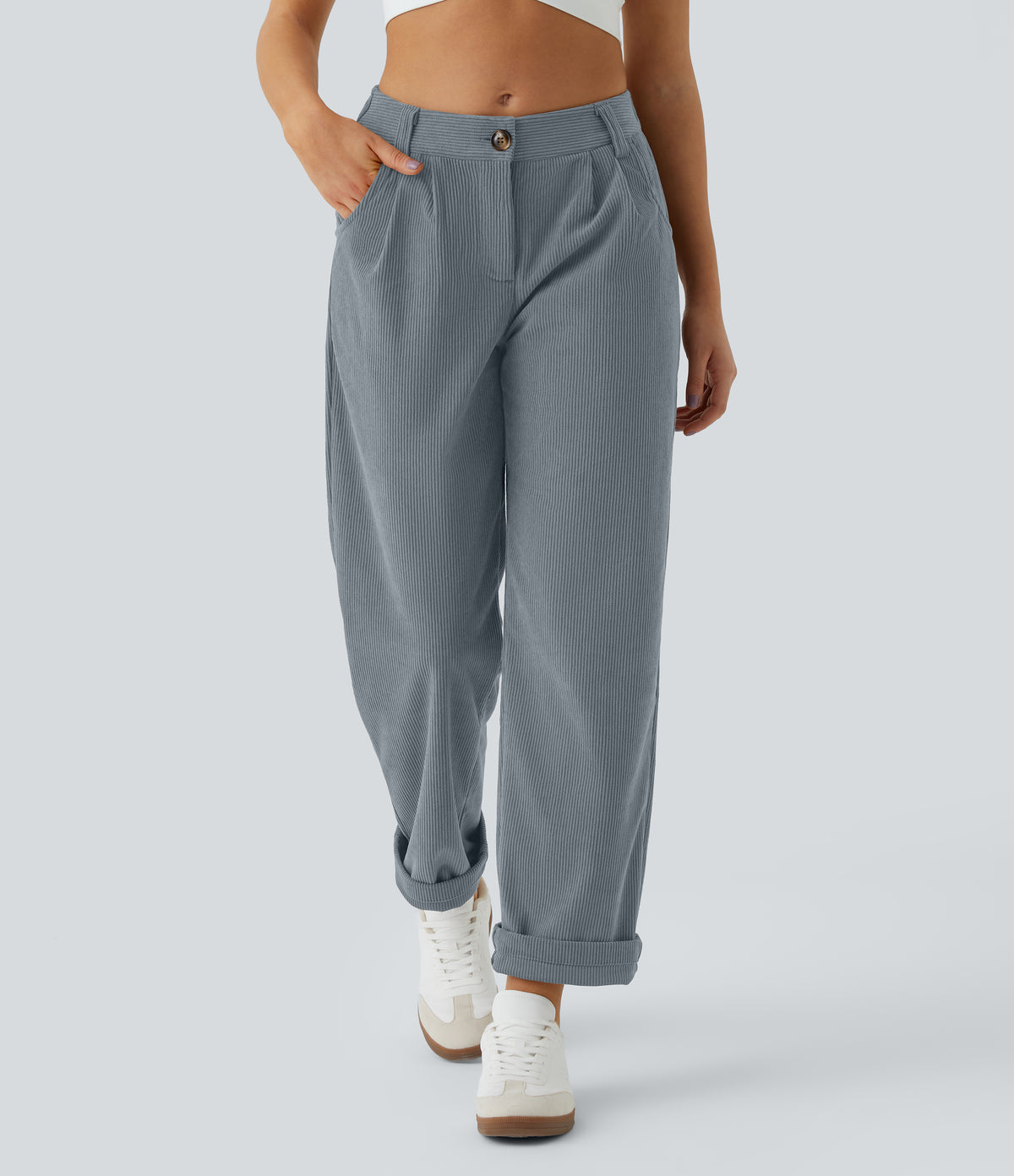 Gris Azulado - Pantalón de pana casual 3