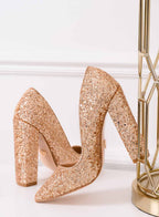 CAROLA - Zapatos de salón dorados rosados con purpurina y tacón cómodo