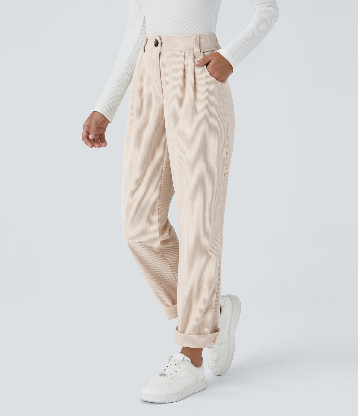 Blanco - Pantalón de pana casual 1