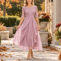 Cassandra - Vestido midi drapeado con corpiño de encaje rosa