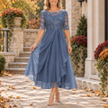 Mariah - Vestido midi drapeado con corpiño de encaje azul