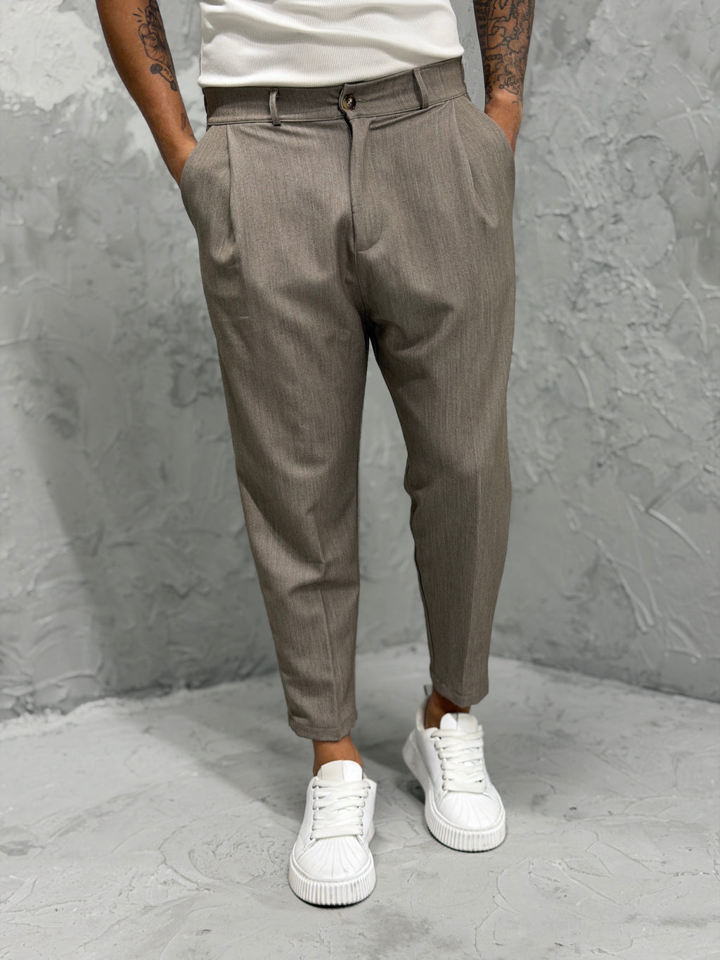 Pantalón MADRID con pinzas taupe 2
