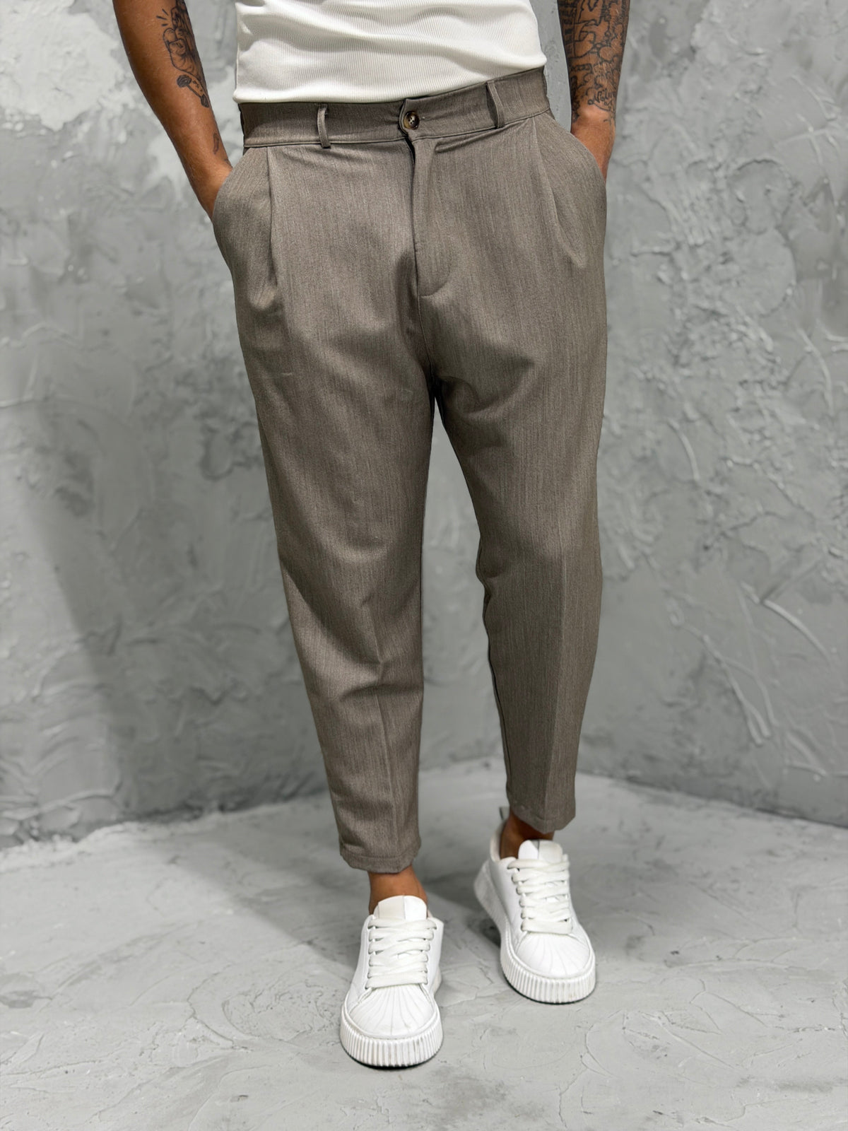 Pantalón MADRID con pinzas taupe 2