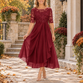 Mabel - Vestido midi drapeado con corpiño de encaje rojo