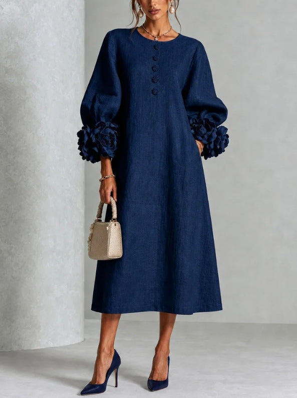 Maria - Vestido Theodosia con puños de rosetas y botones