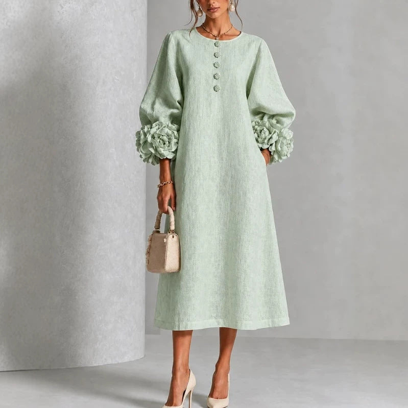 Maria - Vestido Theodosia con puños de rosetas y botones