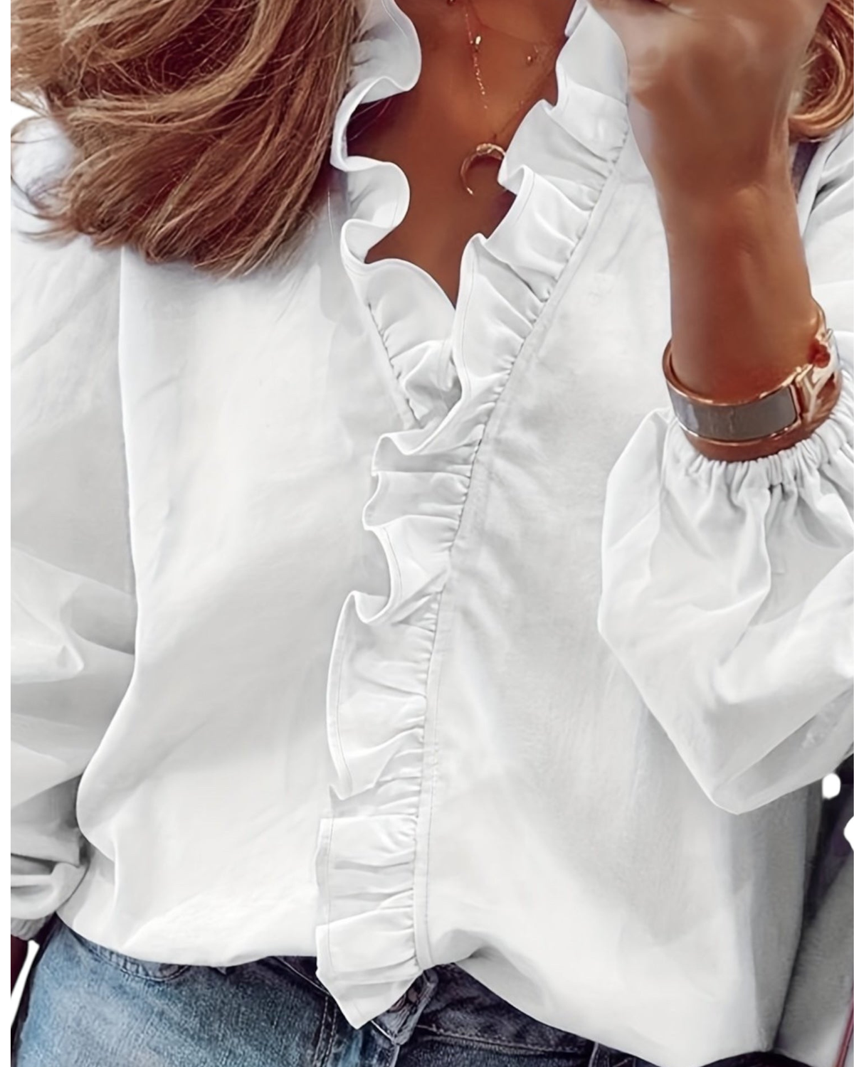 Angeline | Blusa con Cuello en V Fruncido