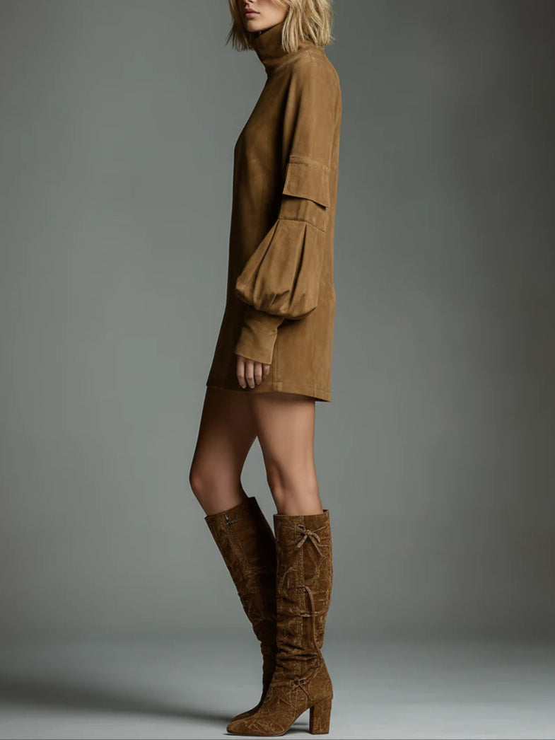 Bibiana | Minivestido oversize de ante con cuello alto