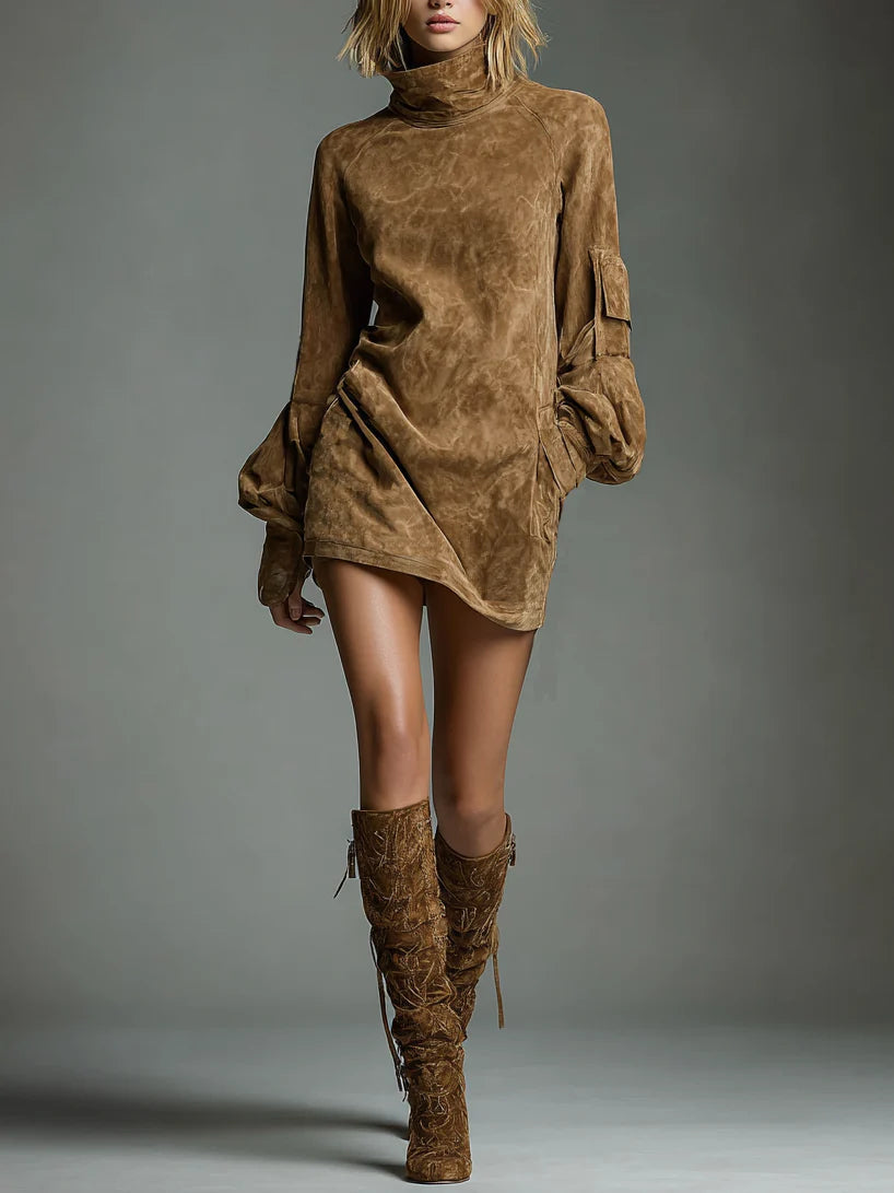 Bibiana | Minivestido oversize de ante con cuello alto