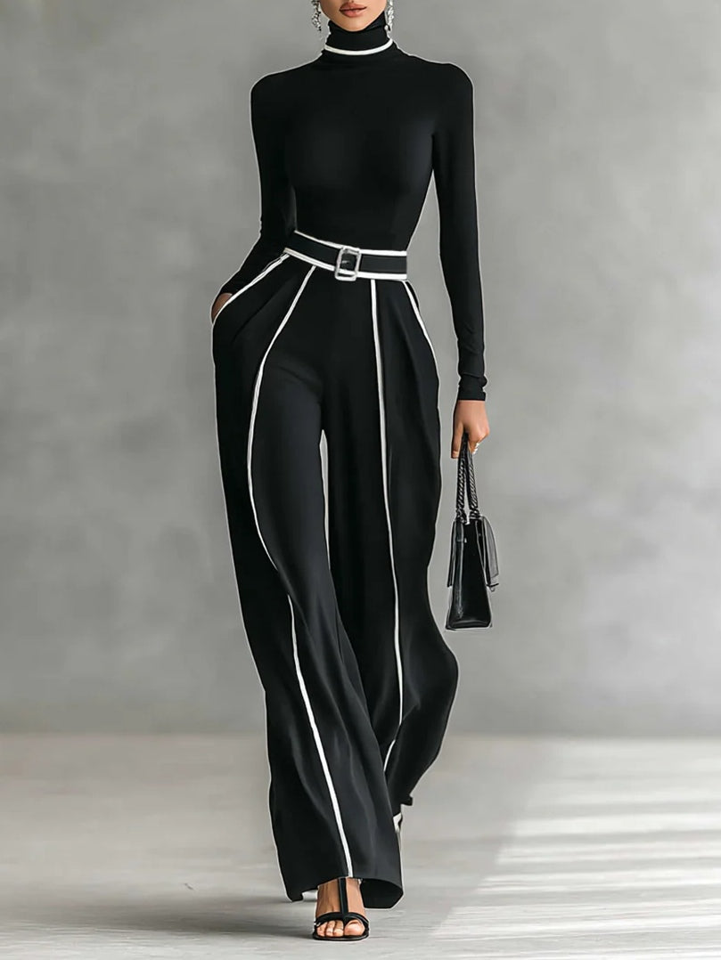Emma | Conjunto elegante con cuello alto y pantalones anchos