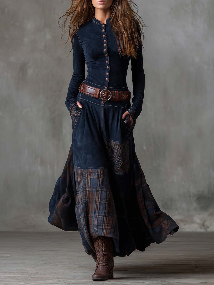 Élise | Vestido largo de ante con cinturón