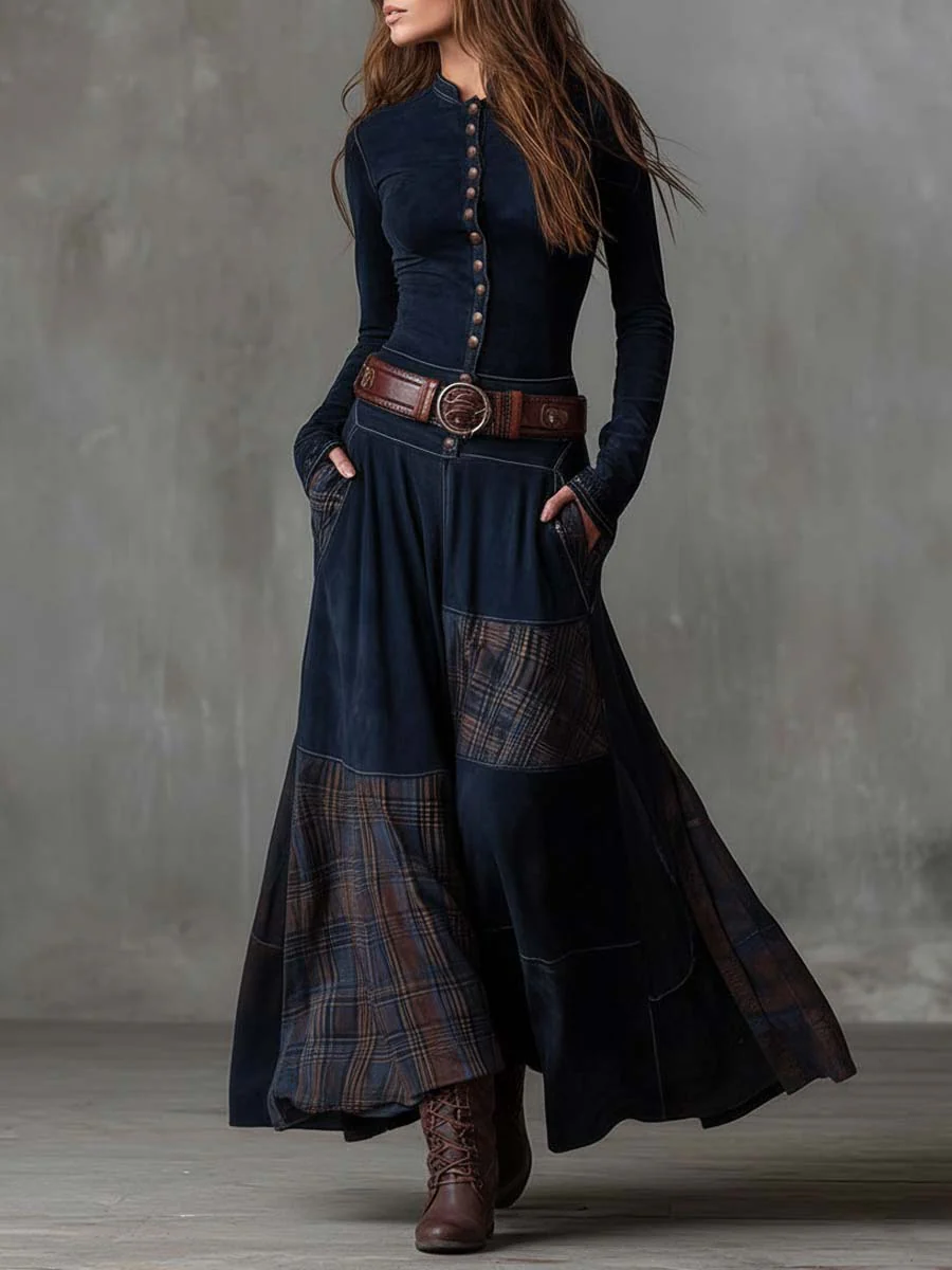 Élise | Vestido largo de ante con cinturón