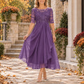 Theresa - Vestido midi drapeado con corpiño de encaje lavanda
