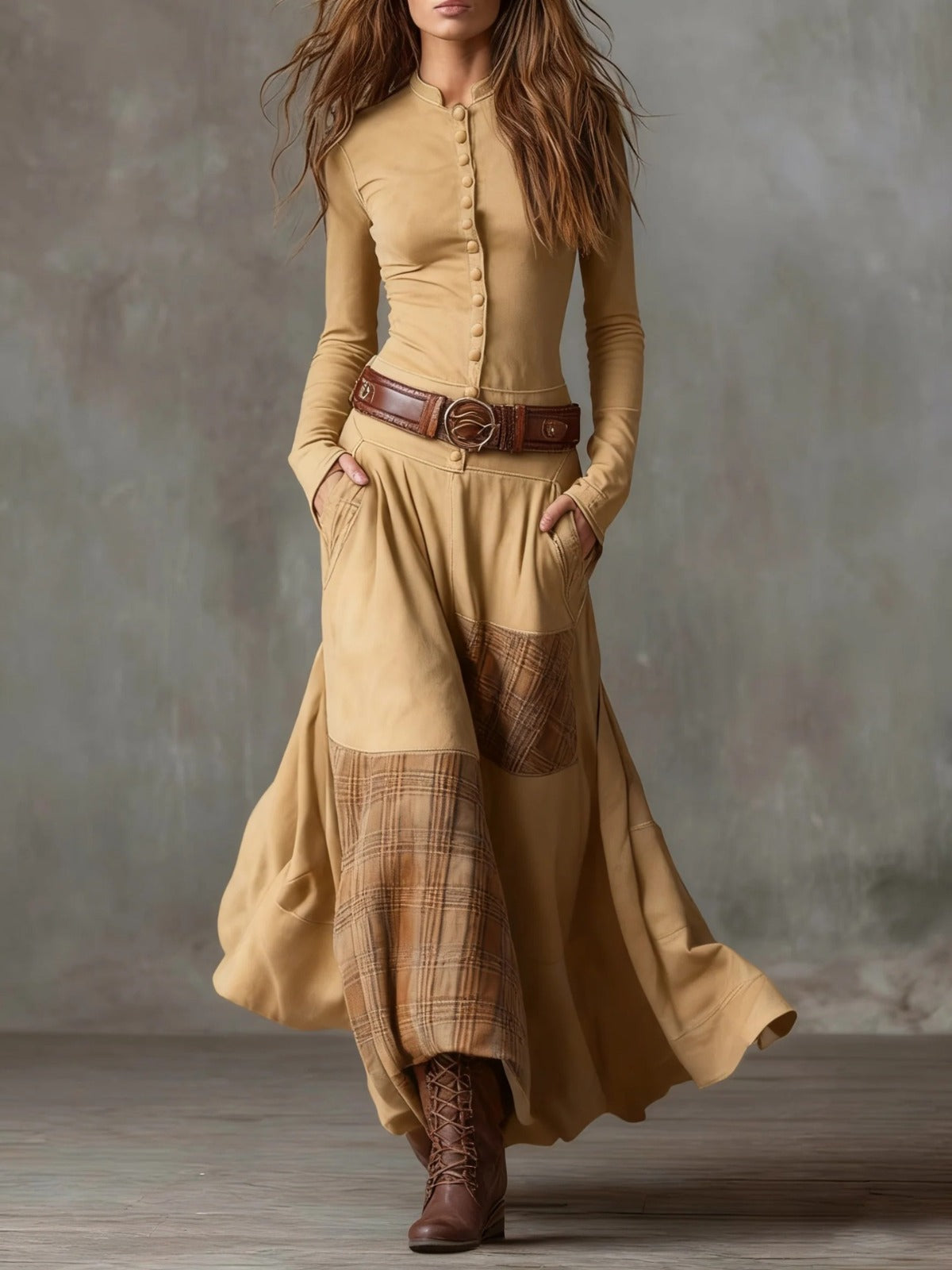 Élise | Vestido largo de ante con cinturón