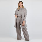 ⏳Oferta especial por tiempo limitado⏰Elegante conjunto de 3 piezas que incluye un cárdigan largo, un top y unos pantalones💞