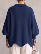 Isadora | Cárdigan Oversize con Cuello y Botones Metálicos Grandes