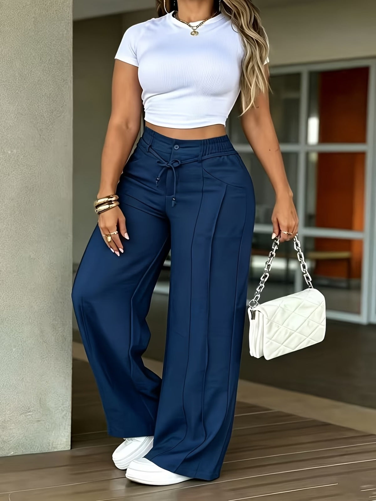 Pantalón wide leg azul marino
